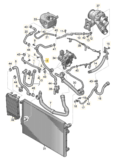 CUPRA LEON CONTROL VALVE WITH COOLANT HOSE 5WA122157AG 5Q0906457K