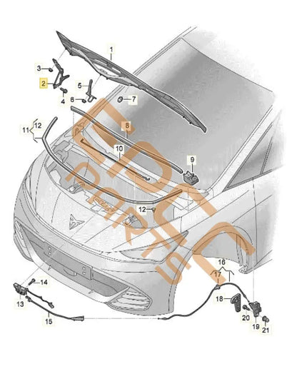 CUPRA BORN 2023 BONNET HINGE PAIR 10A823302A 10A823301A