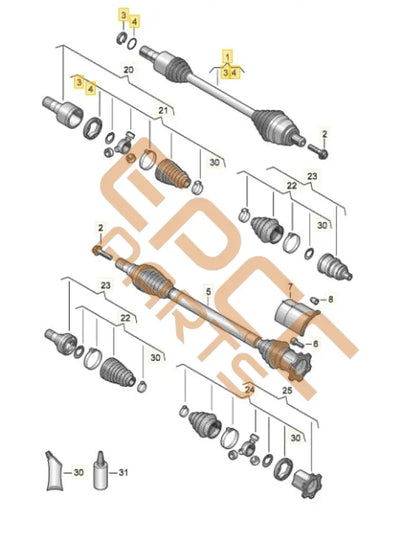 SEAT CUPRA FORMENTOR 2022 DRIVE SHAFT WITH CONSTANT VELOCITY JOINTS (LEFT) 3Q0407271CC 3Q0407271AH